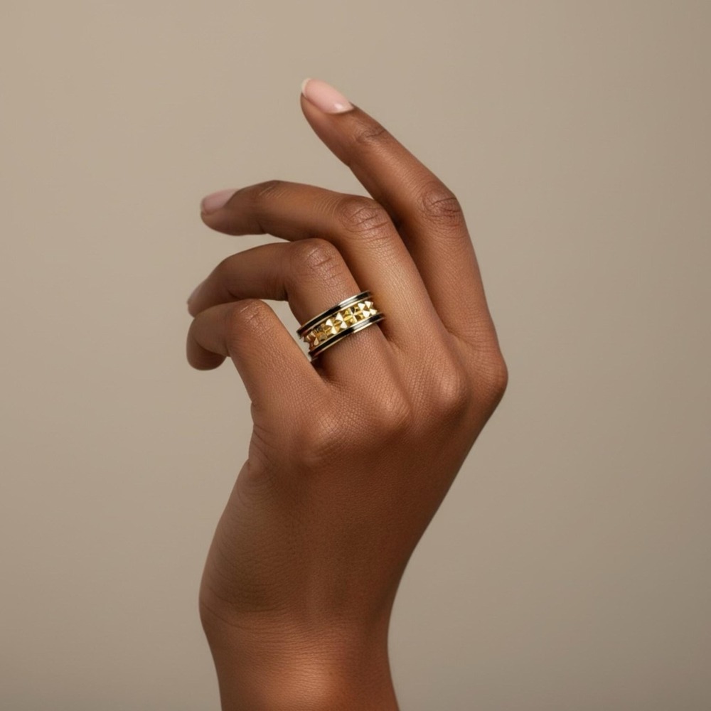 Black Roman Numeral Spinner Ring – Size 9 - Gold Geometric Band Stainless Steel